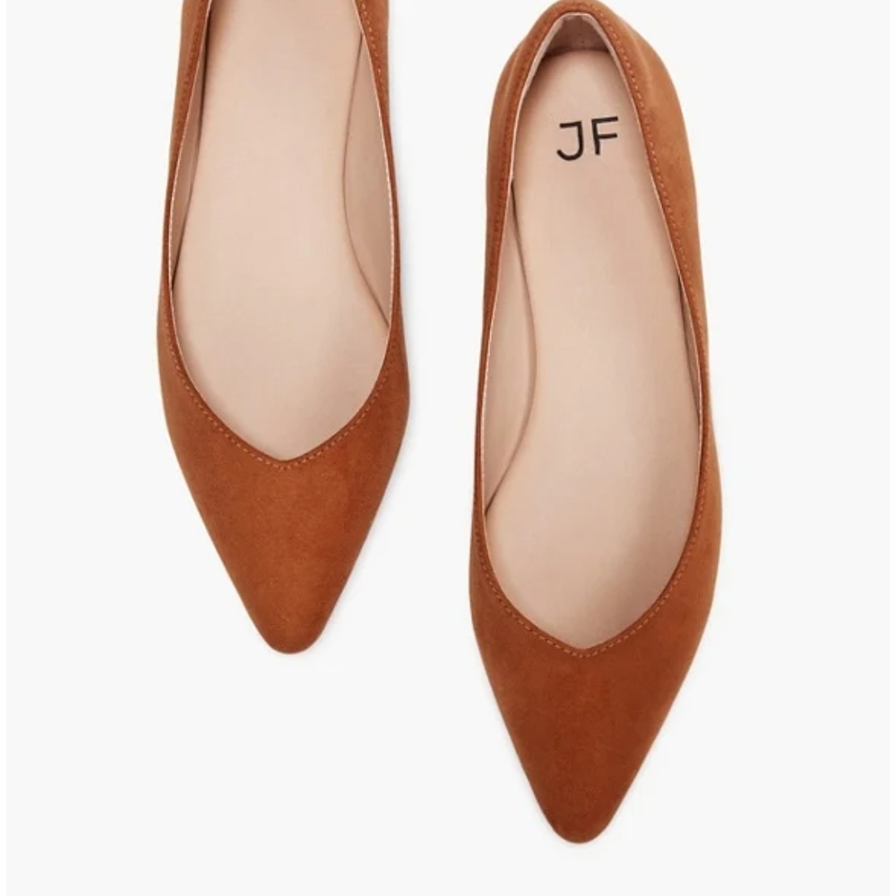 JustFab Amanda Style, Faux Suede Camel Pointed Flats